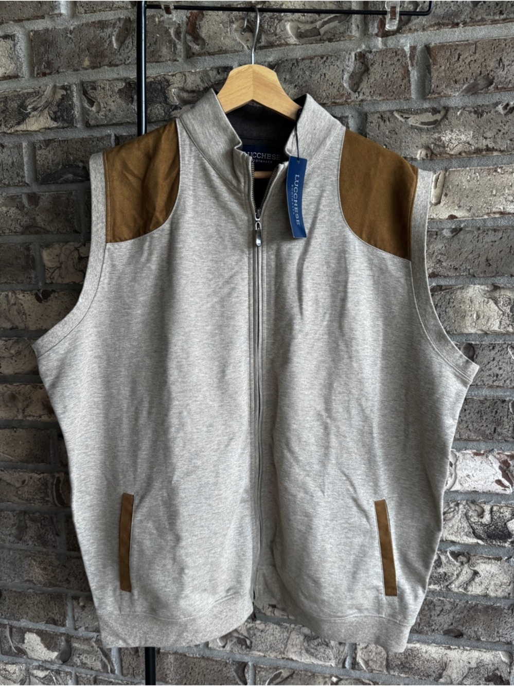 Lucchese Oliver Vest XXL Men’s Beige Suede Shoulder Western Full Zip NWT $195